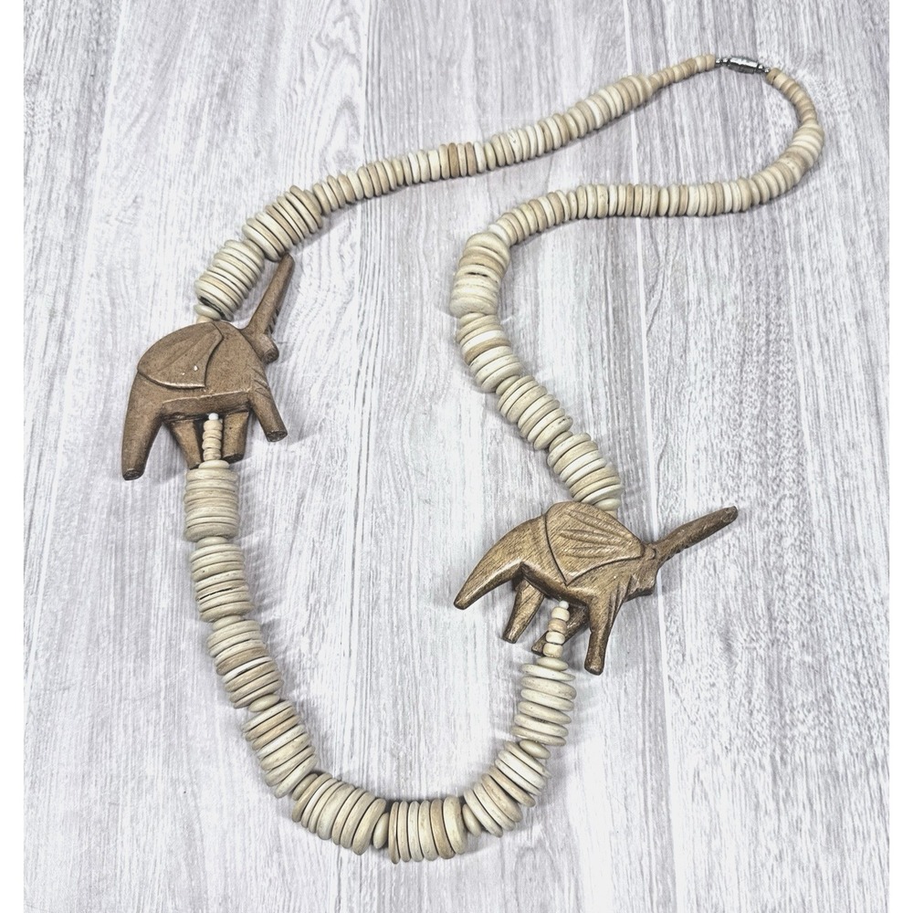 Hand Carved Elephant Bead Necklaces Boho Tribal Wood Pendant Jewelry